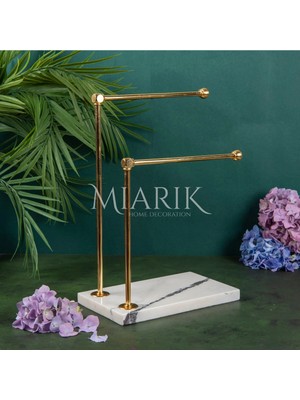 Miarik Design Dekoratif Mermer Ayaklı Iki Kollu Metal Banyo El Havluluk Standı