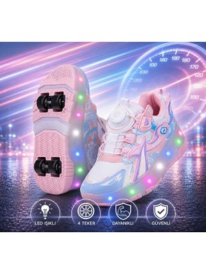 Look Life Alessio 9626 Çocuk Patenli - Işıklı - Akıllı Bağcıklı Spor Ayakkabı Pudra