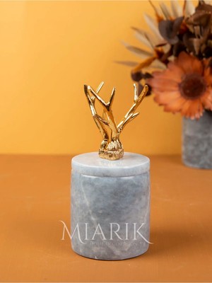 Miarik Design Dekoratif Gri Mermer Pamukluk Gold Boynuz Detaylı