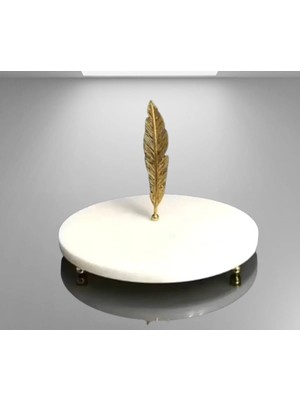 Miarik Design Dekoratif Beyaz Doğal Mermer Takı Standı Gold Tuy Detaylı