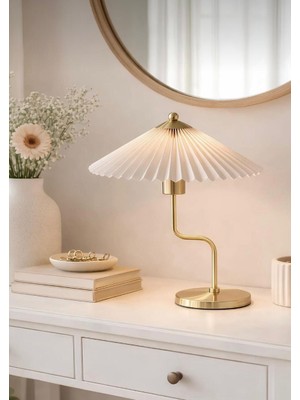Burenze Exlusive Collection Krem Şapka Tasarım Madame Fico Abajur Eskitme Gold Sarı