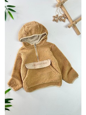 Miniğimin Cicileri Kanguru Cep Detaylı Kapüşonlu Unisex Çocuk polar sweat - Açık Kahve