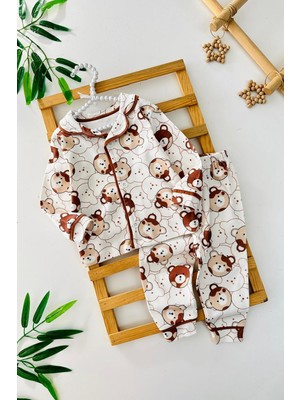 Miniğimin Cicileri Ayıcık Baskılı Penye Erkek Bebe Pijama takımı - Kahve