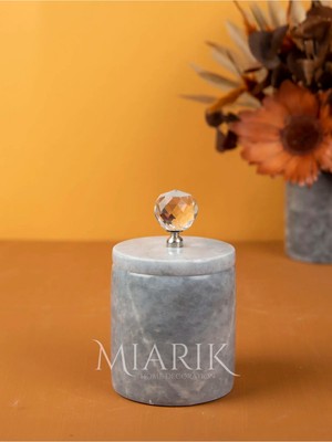 Miarik Design Dekoratif Gri Mermer Pamukluk Gümüş Krıstal Detaylı