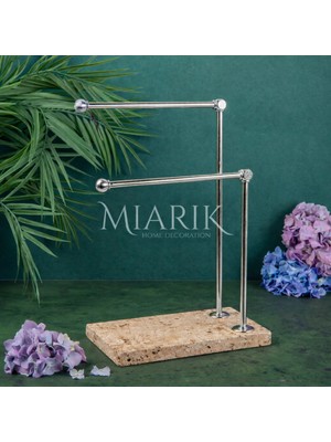 Miarik Design Dekoratif Mermer Ayaklı Iki Kollu Metal Banyo El Havluluk Standı