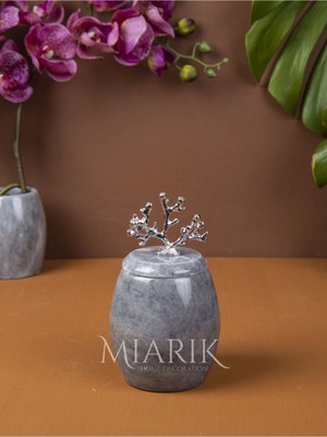Miarik Design Dekoratif Grı Renk Mermer Pamukluk Aksesuar Detaylı