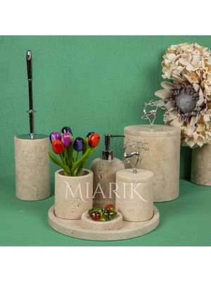 Miarik Design Dekoratif Doğal Traverten Mermer Banyo Seti Takımı Aksesuar Detaylı