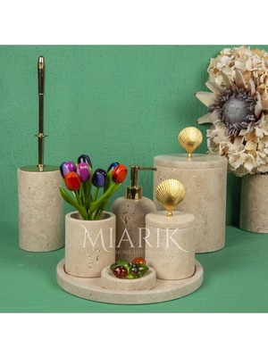 Miarik Design Dekoratif Doğal Traverten Mermer Banyo Seti Takımı Aksesuar Detaylı