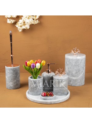 Miarik Design Dekoratif Doğal Mermer Banyo Seti Takımı Rose Aksesuar Detaylı