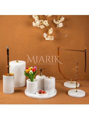Miarik Design Dekoratif Beyaz Mermer T 9lu Li Banyo Seti Takımı