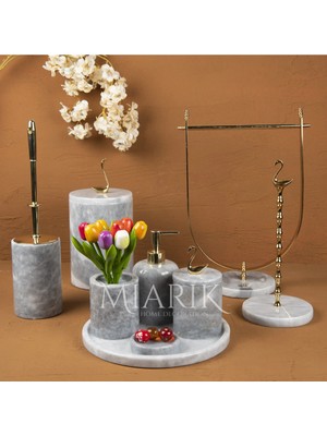 Miarik Design Dekoratif Grı Mermer T 9lu Li Banyo Seti Takımı