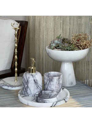 Miarik Design Dekoratif Leylak Mermer Gold Detaylı 5 Li Banyo Seti Takımı