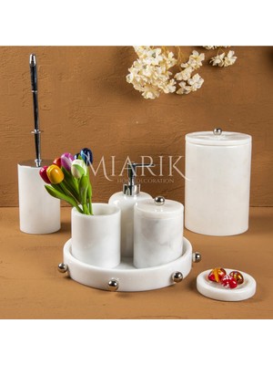 Miarik Design Dekoratif Mermer Top Top Kabaret Detaylı 7 Li Banyo Seti Takımı