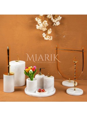 Miarik Design Dekoratif Beyaz Mermer T 9lu Li Banyo Seti Takımı