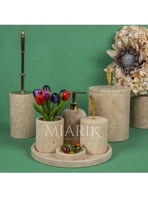 Miarik Design Dekoratif Doğal Traverten Mermer Banyo Seti Takımı Aksesuar Detaylı
