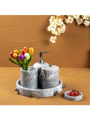 Miarik Design Dekoratif Mermer Top Kabare Detaylı 5 Li Banyo Seti Takımı