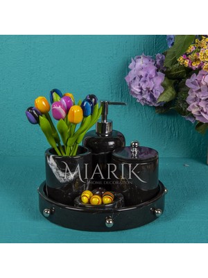 Miarik Design Dekoratif Mermer Top Kabare Detaylı 5 Li Banyo Seti Takımı