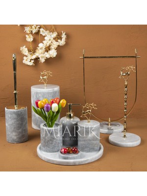 Miarik Design Dekoratif Grı Mermer T 9lu Li Banyo Seti Takımı