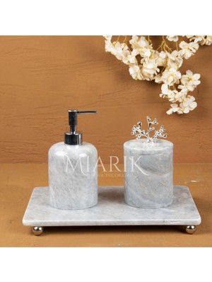 Miarik Design Dekoratif Grı Mermer Aksesuar Detaylı 3 Lu Banyo Seti Takımı