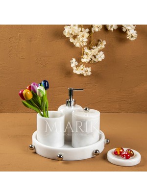Miarik Design Dekoratif Mermer Top Kabare Detaylı 5 Li Banyo Seti Takımı