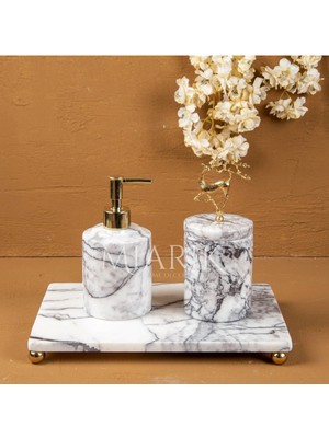 Miarik Design Dekoratif Leylak Mermer Aksesuar Detaylı 3 Lu Banyo Seti Takımı
