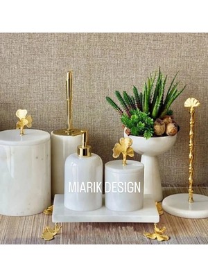 Miarik Design Dekoratif Beyaz Mermer Gınko Aksesuar Detaylı 6 Li Banyo Seti Takımı