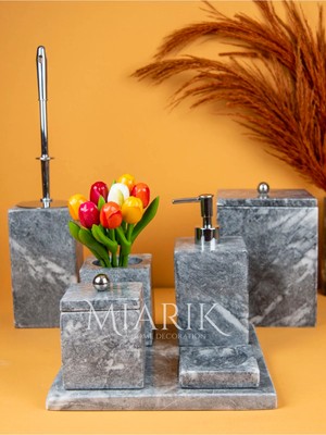 Miarik Design Dekoratif Mermer Aksesuar Detaylı 7 Li Kare Banyo Seti Takımı