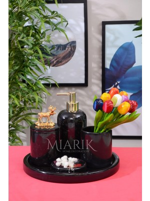 Miarik Design Dekoratif Mermer 5 Li Geyik Detaylı Banyo Seti Takımı