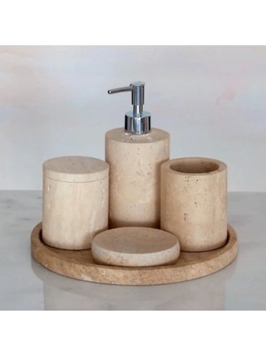 Miarik Design Dekoratif Traverten Mermer Banyo Seti Takımı 5 Li Aksesuar Detaylı Tasarım Set