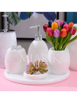 Miarik Design Dekoratif Beyaz Mermer Oval Banyo Seti Takımı 5 Litasarım Set