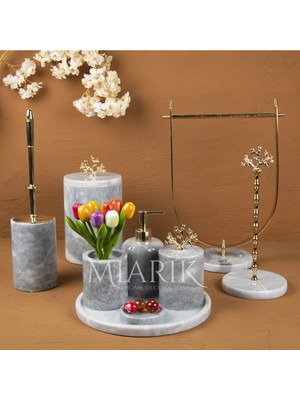 Miarik Design Dekoratif Grı Mermer T 9lu Li Banyo Seti Takımı