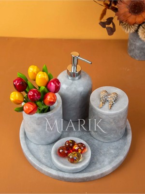 Miarik Design Dekoratifmermer Aksesuar Detaylı 5 Li Banyo Seti Takımı