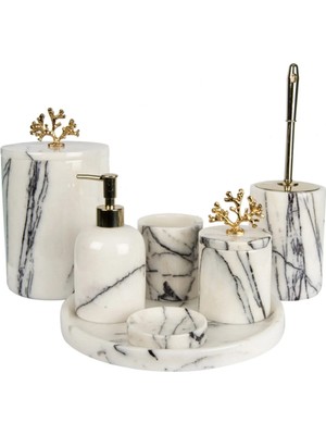 Miarik Design Leylak Mermer Banyo Seti 7li - Gold Mercan
