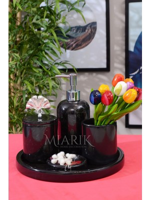 Miarik Design Dekoratif Mermer Yaprak Detaylı 5 Li Banyo Seti Takımı