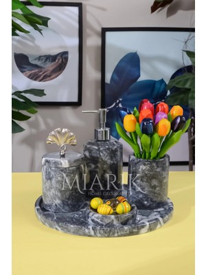 Miarik Design Dekoratif Mermer Yaprak Detaylı 5 Li Banyo Seti Takımı