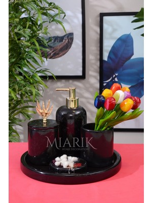 Miarik Design Dekoratif Mermer Yaprak Detaylı 5 Li Banyo Seti Takımı