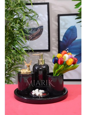 Miarik Design Dekoratif Mermer 5 Li Geyik Detaylı Banyo Seti Takımı