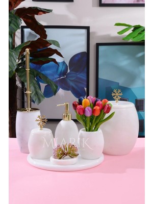 Miarik Design Dekoratif Mermer Banyo Seti Takımı 7 Li Aksesuar Detaylı Tasarım Set