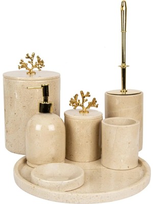 Miarik Design Rolin Gold Mercan 7li Banyo Seti Bej