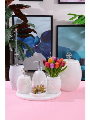 Miarik Design Dekoratif Mermer Banyo Seti Takımı 7 Li Aksesuar Detaylı Tasarım Set