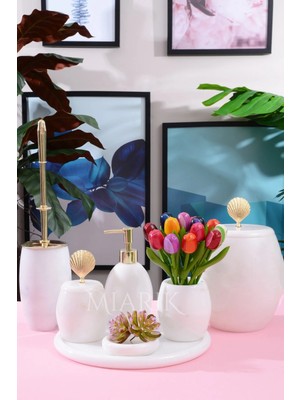 Miarik Design Dekoratif Mermer Banyo Seti Takımı 7 Li Aksesuar Detaylı Tasarım Set