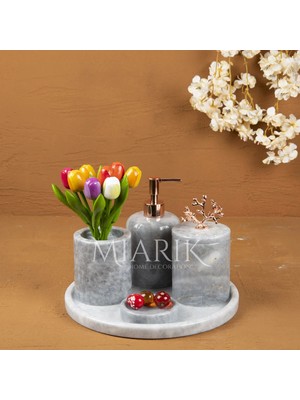 Miarik Design Dekoratif Mermer Rose Detaylı 5 Li Banyo Seti Takımı