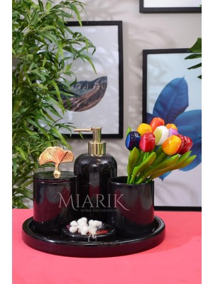 Miarik Design Dekoratif Mermer Yaprak Detaylı 5 Li Banyo Seti Takımı