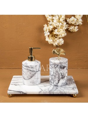 Miarik Design Dekoratif Leylak Mermer Aksesuar Detaylı 3 Lu Banyo Seti Takımı