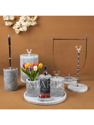 Miarik Design Dekoratif Grı Mermer T 9lu Li Banyo Seti Takımı