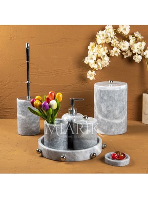 Miarik Design Dekoratif Mermer Top Top Kabaret Detaylı 7 Li Banyo Seti Takımı
