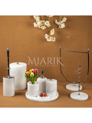 Miarik Design Dekoratif Beyaz Mermer T 9lu Li Banyo Seti Takımı