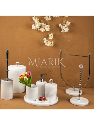 Miarik Design Dekoratif Beyaz Mermer T 9lu Li Banyo Seti Takımı