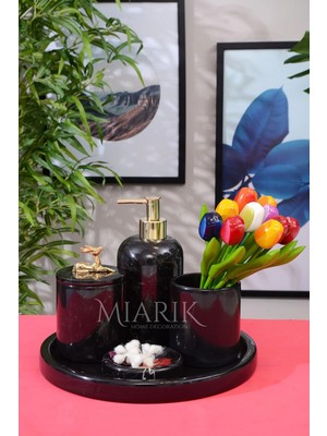 Miarik Design Dekoratif Mermer 5 Li Geyik Detaylı Banyo Seti Takımı