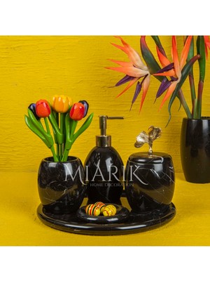 Miarik Design Dekoratif Siyah Mermer Banyo Seti Takımı 5 Li Tasarım Set